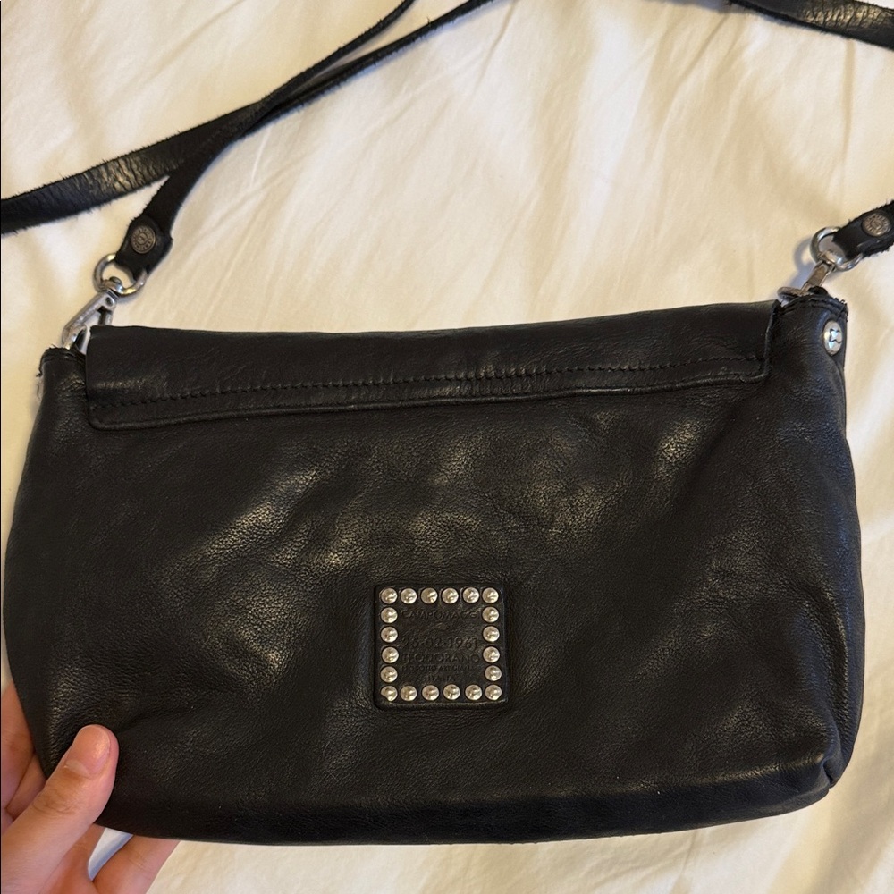 Campomaggi Black Leather Crossbody Bag with Silver Studs and Turnlock - Picture 7 of 12